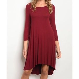 Red 3/4 sleeve high low ribbed dress Small S Medium M